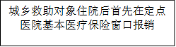 城乡救助对象住院后首先在定点医院基本医疗保险窗口报销
      